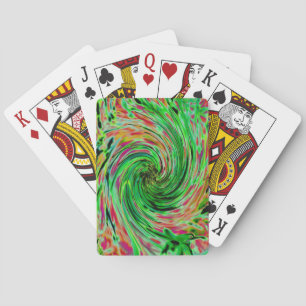 Baraja De Cartas Resumen de Guay Lime Green y Black Floral Swirl