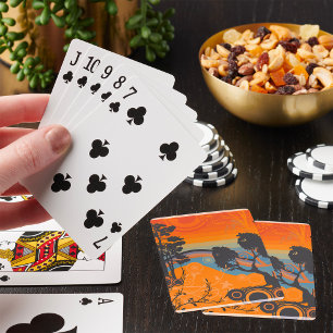Baraja De Cartas Resumen del paisaje forestal del atardecer retro