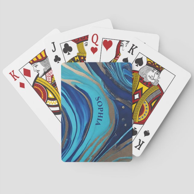 Baraja De Cartas Resumen Flujo Art-Blue y Gold (Reverso)