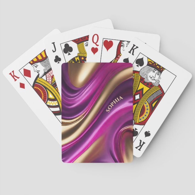 Baraja De Cartas Resumen Flujo Art-Púrpura Rosa y Oro- (Reverso)