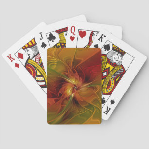 Baraja De Cartas Resumen Naranja rojo Brown Flor de arte fractal ve