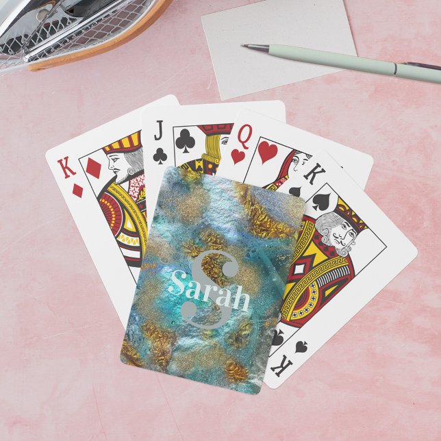 Baraja De Cartas Resumen Oro Verde azulado Faux Relieve metalizado  (Subido por el creador)