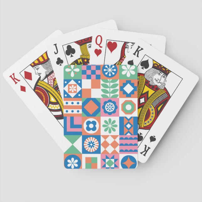Baraja De Cartas Resumen Patrón folclórico escandinavo floral (Reverso)
