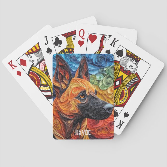 Baraja De Cartas Retrato belga de perro malinois (Reverso)