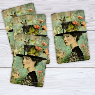 Baraja De Cartas Retrato caprichoso de una dama con flores