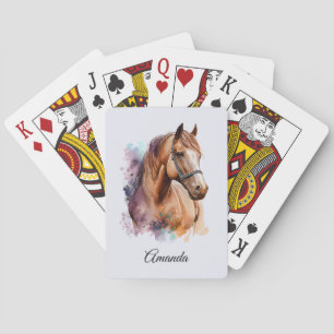 Baraja De Cartas Retrato de cabeza de caballo marrón en acuarela