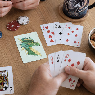 Baraja De Cartas Retrato de cabeza de dragón verde esmeralda Fantas