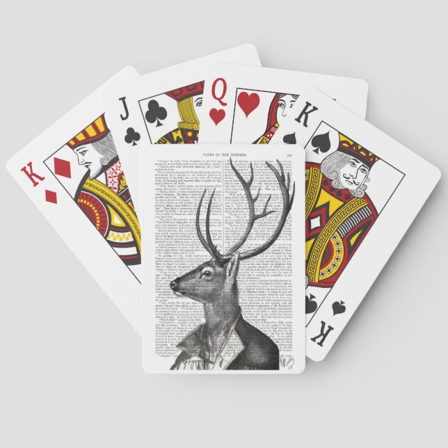 Baraja De Cartas Retrato de ciervos blancos y negros (Reverso)