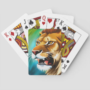 Baraja De Cartas Retrato de lado del león rugiente-57566