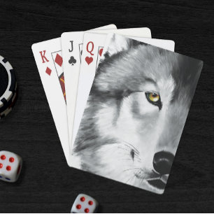 Baraja De Cartas Retrato de lobo blanco negro