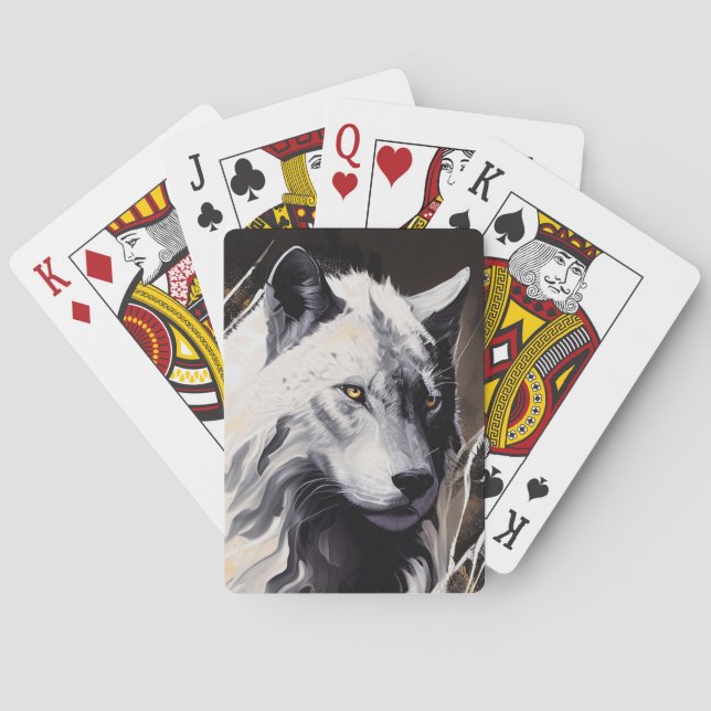 Baraja De Cartas Retrato de lobo pintura animal aventura de vida sa (Reverso)