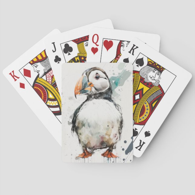 Baraja De Cartas Retrato de pájaro de Puffin pintura animal vida si (Reverso)