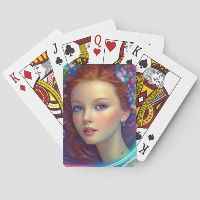 Baraja De Cartas Retrato de pelo arcoiris encantado (Reverso)