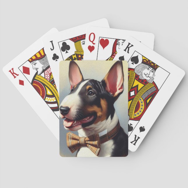 Baraja De Cartas Retrato de pintura de Bull Terrier de época (Reverso)