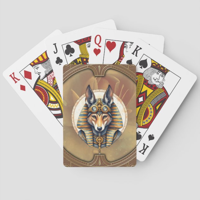 Baraja De Cartas Retrato de Steampunk Anubis Fox (Reverso)