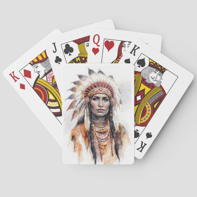 Baraja De Cartas Retrato de una mujer norteamericana nativa acuarel (Reverso)