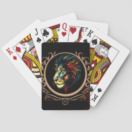 Baraja De Cartas Retrato estilizado de cabeza de león en marco de M