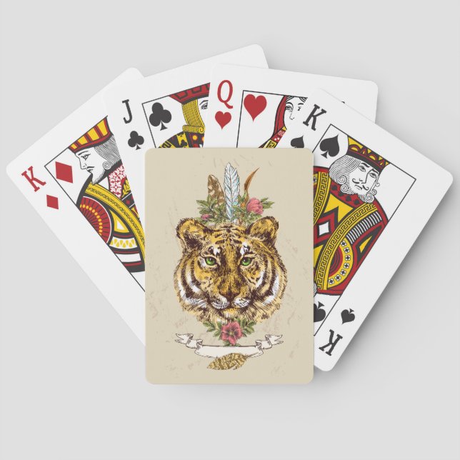 Baraja De Cartas Retrato estilo Tigre Boho (Reverso)