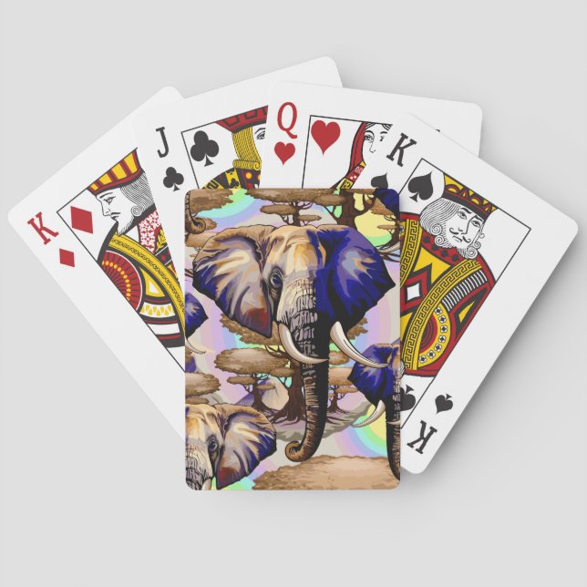 Baraja De Cartas Retrato surrealista de elefante africano (Reverso)