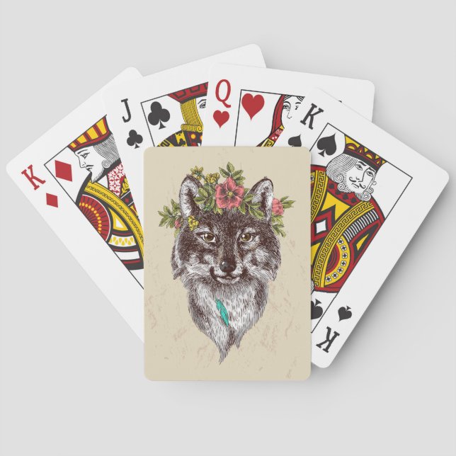 Baraja De Cartas Retrato Wolf Halo estilo Boho (Reverso)