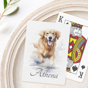 Baraja De Cartas retriever dorado acuarela texto de nombre personal