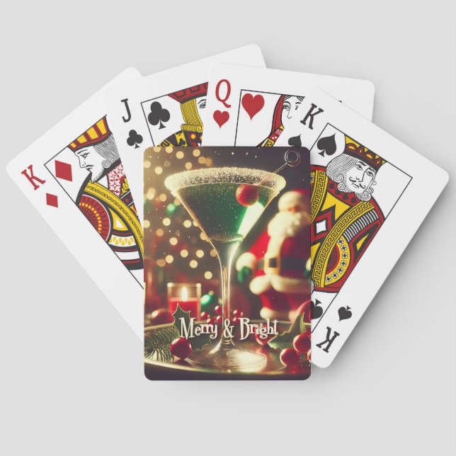 Baraja De Cartas Retro 50s Santa Christmas Green Martini (Reverso)