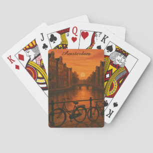 Baraja De Cartas Retro Amsterdam Países Bajos Grachten Sunset Glow
