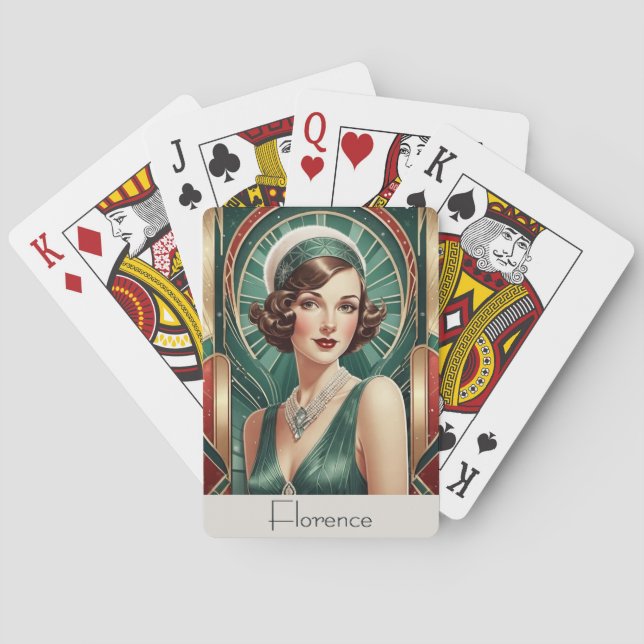 Baraja De Cartas Retro Art Decó Inspiración Retrato Mujer Dama Pers (Reverso)