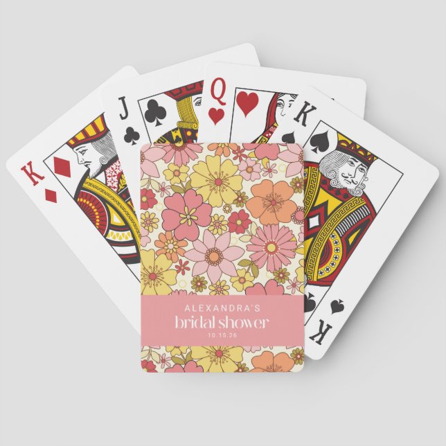 Baraja De Cartas Retro Boho Rosa Amarillo Floral Despedida de Solte (Reverso)