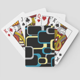 Baraja De Cartas Retro Cuadrados Patrón Geométrico Azul Gris Amaril