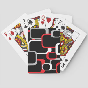 Baraja De Cartas Retro Cuadrados Rojo Gris Blanco Fondo Negro