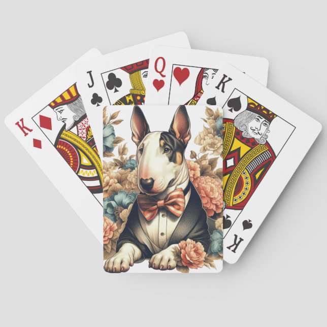 Baraja De Cartas Retro Cute Floral Bull Terrier (Reverso)