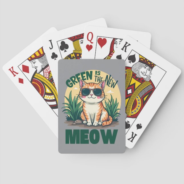 Baraja De Cartas Retro "El Verde Es El Nuevo Meow" Arte De Naturale (Reverso)