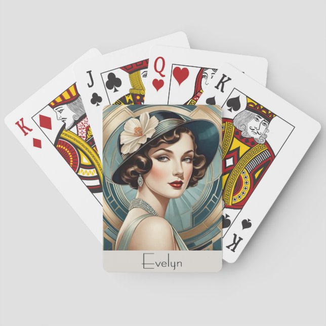 Baraja De Cartas Retro Estilo Art Decó Mujer Retrato Inspirado (Reverso)