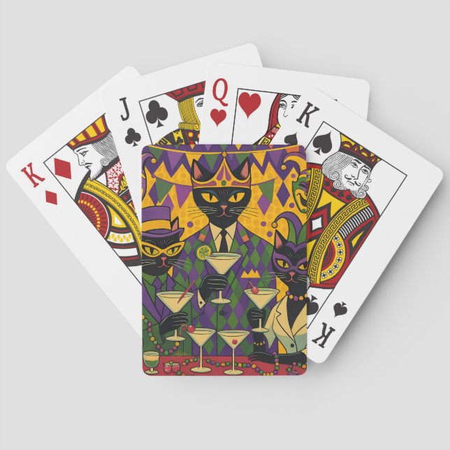 Baraja De Cartas Retro Futuristic Mardi Gras Black Cat Martini Club (Reverso)