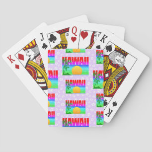 Baraja De Cartas Retro Hawaii Sunset Beach Purple Hibiscus