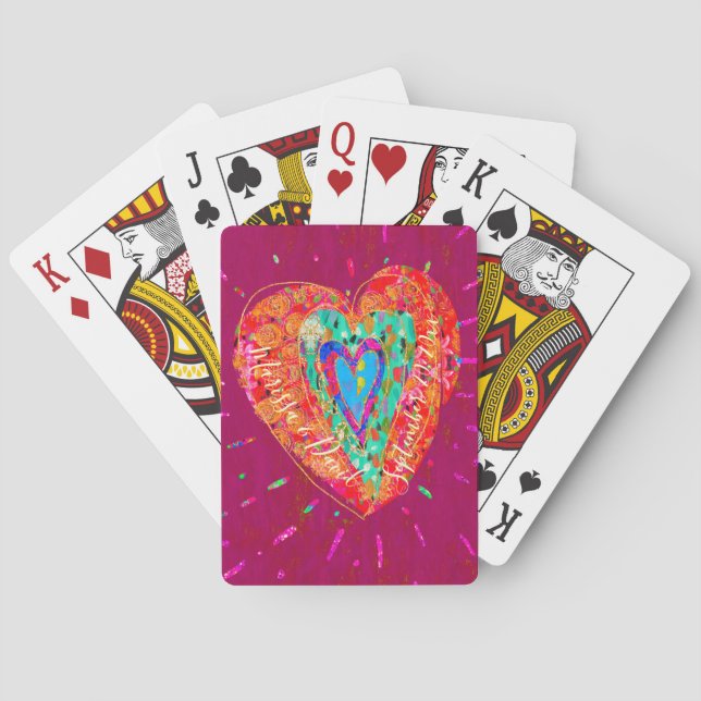 Baraja De Cartas Retro Hippie Pink Turquesa Pareja Corazón (Reverso)