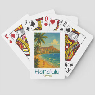Baraja De Cartas Retro Honolulu Hawaii Waikiki Beach
