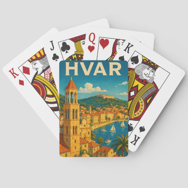 Baraja De Cartas Retro Hvar Croatia Adria Coast Travel (Reverso)