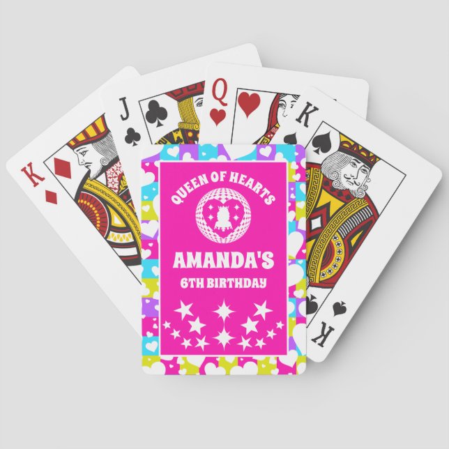 Baraja De Cartas Retro Neon Reina de los Corazones Cumpleaños (Reverso)