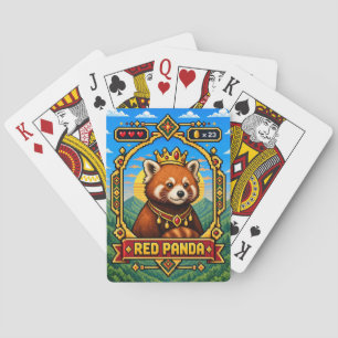 Baraja De Cartas Retro Pixel Art de Panda Rojo de 8 Bits
