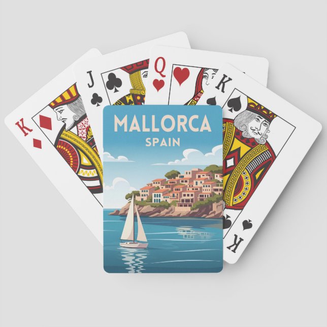 Baraja De Cartas Retro Travel Mallorca Spain Seaside Landscape (Reverso)