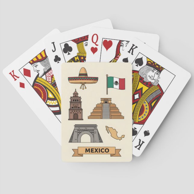 Baraja De Cartas Retro Travel Mexico Iconic Symbols  (Reverso)