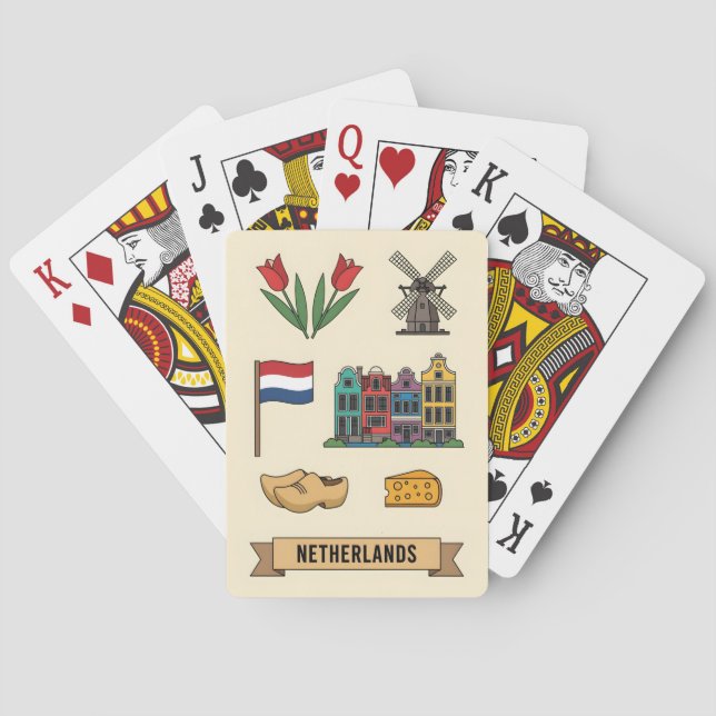 Baraja De Cartas Retro Travel Netherlands Iconic Cultural Symbols (Reverso)
