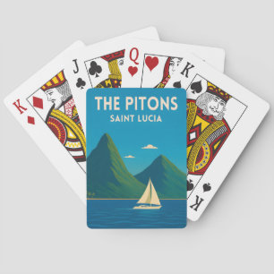 Baraja De Cartas Retro Vintage Viaje St Lucia Pitons Caribe