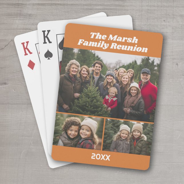 Baraja De Cartas Reunión familiar 3 Collage de fotos - terra cotta (Personalized Playing Cards - add your photos and text)
