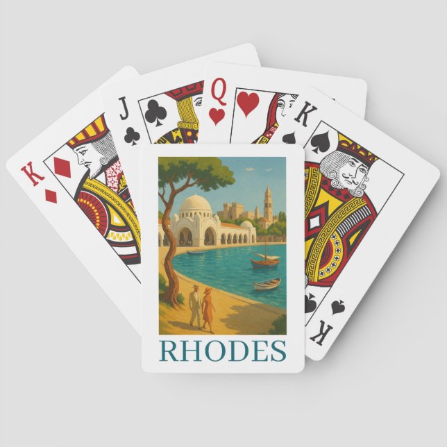 Baraja De Cartas Rhodes Grecia Arte de viajes retro (Reverso)