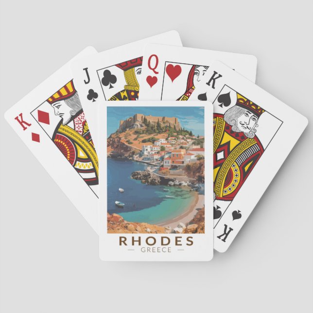 Baraja De Cartas Rhodes Grecia Ilustracion Viaje Arte Vintage (Reverso)