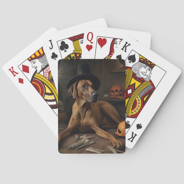 Baraja De Cartas Rhodesia Ridgeback Pumpkins Halloween Scary (Reverso)