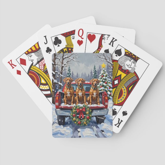 Baraja De Cartas Rhodesian Ridgeback Navidad Camión Rojo Fiesta (Reverso)